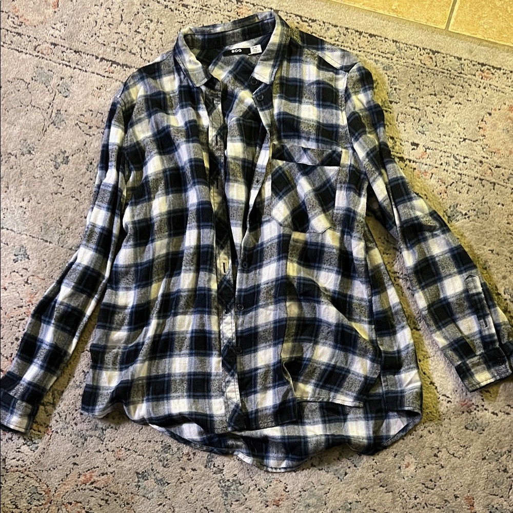 BDG Navy and Cream Checkered Shirt